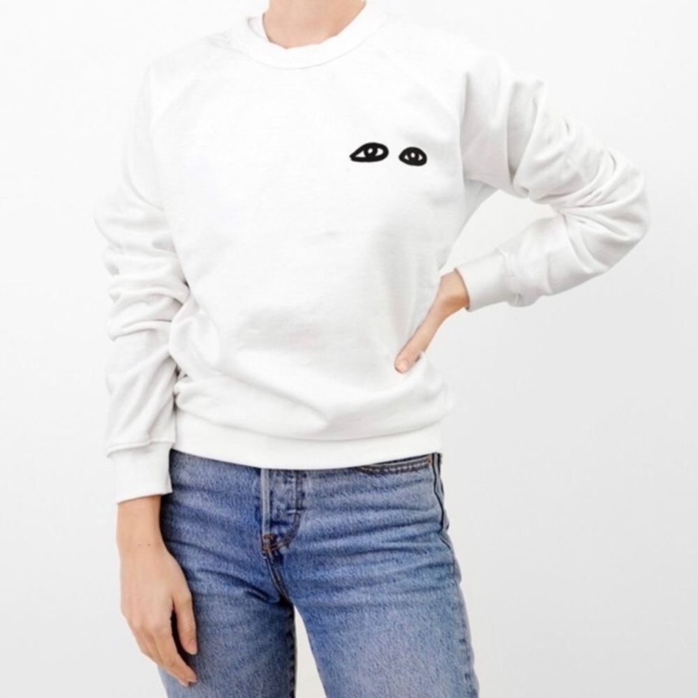 Clare V White eyes sweatshirt XL